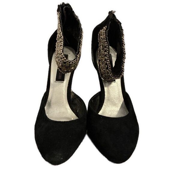 Steve Madden Luxe L Fiona Black Suede Silver Embellishment Heels Size 8 - Picture 2 of 8